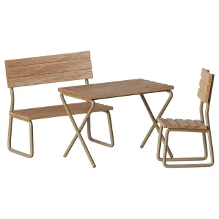 Maileg Gartenset Maus Tisch, Bank und Stuhl
