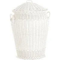Krines Home Wäschetonne Wäschekorb Wäschetonne Wäschesammler Ø 50 cm aus echtem Rattan, rund mit Deckel und Inlett