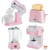 CLTYQ Kinder-Küchenset Spielküchengeräte-Set mit Kaffeekocher, Toaster, Mixer und Entsafter, (4-tlg., Rollenspiel Küchenzubehör Spielset), Mit realistischen Lichtern und Geräuschen, für Kinder von 3 bis 5