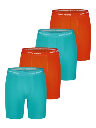 Happy Shorts Herren Retro Boxer Neon Long 4-Pack Retroshorts, Vintage Boxer,