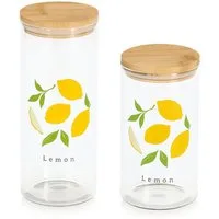 Zeller Present Vorratsglas "Lemon" m. Bambusdeckel, Bambus, Glas, (Set, 2-tlg), luftdicht, schützt vor Feuchtigkeit, 850 ml
