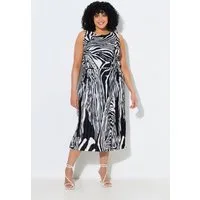 Ulla Popken Midikleid Midi-Plisseekleid Zebramuster Rundhals ärmellos