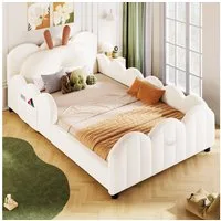Flieks Polsterbett, Kinderbett Bodenbett 90x200cm mit Kissen in Kaninchenform