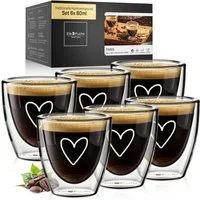 ElbFuchs Espressotasse Paris, 80 ml, Borosilikatglas, 6-tlg., Doppelwandiger Thermoeffekt