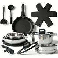 ZMH Topf-Set Topfset mit Abnehmbarer Griff - 17-Teilig kochtopf set, mit Antihaft Beschichtet - Deckel für Alle Herdarten Backofenfest