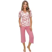 Donna Capri-Pyjama Sommer 3/4 Schlafanzug in altrosa (2 tlg) Schlafshirt mit Blumenmuster