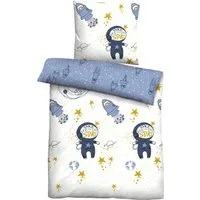 Biberna Kinderbettwäsche Julien in Gr. 100x135 oder 135x200 cm, für Kinder, Kinderbettwäsche, Feinbiber, 2 teilig, Feinbiber kuschelig warm im Winter, Kinderbettwäsche Weltraum, Kinder