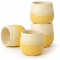 Goodwei Teeglas Japanisches Teebecher Set "Fuji Yellow", modernes Design, 4-tlg., Keramik