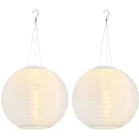 GLOBO LIGHTING LED Solarleuchte, LED-Leuchtmittel fest verbaut, Warmweiß, Solarlampe Außenleuchte Lampion Gartenlampe Hängeleuchte weiß LED 2x
