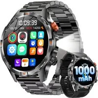 ANYSUN Militär Smartwatch Herren, Outdooruhr mit 1000mAh Smartwatch (1,7 Zoll) LED Taschenlampen, Bluetooth-Anrufe,Kompass,Puls-SpO2-Schlaf-Monitor, 100+ Sportmodi Fitness-Tracker,Schrittzähler IP68, für iOS Android