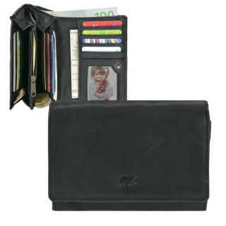 Portemonnaie Damen kompaktes Alltags-Portemonnaie Leder schwarz 13,5x9,5cm | Bear Design Lieke. Handliche Geldbörse mit 9 Kartenfächern für Damen.