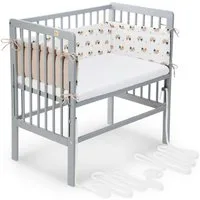 FabiMax Beistellbett Babybett Boxspring grau, 90 x 55 cm Liegefläche, aus Buchenholz, Stufenlos höhenverstellbar 40-73 cm, Holz-Lattenrost