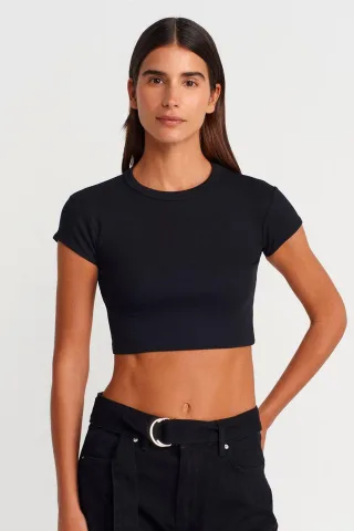 Damen Slim Fit Crop Crew Neck T-Shirt