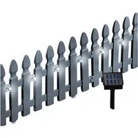 HTI-Living Beetumrandung Beeteinfassung Länge 540 cm Zaun Grau, LxH: 45x29 cm, Set, 12 Zaunelementen, inklusive 12 Solarleuchten, Zierzaun Dekozaun Beetumrandung