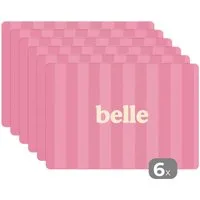 MuchoWow Platzset Rosa - Gestreift - Belle, (6-St), Platzsets, Tischset, Abwaschbar, Tischsets, Platzdeckchen
