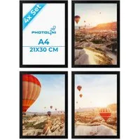 PHOTOLINI Bilderrahmen 4er Set 21x30 cm / DIN A4 Poster-Rahmen, zum Aufhängen & Aufstellen, für 4 Bilder (4er Set), MDF Holz, bruchsicheres Acrylglas & Zubehör, für Fotos & Poster
