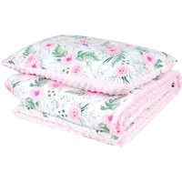 Kinderdecke BABYLUX Kuscheldecke 100 x 150 cm Babydecke Kinderdecke MINKY XXL, BabyLux, 13. Rosa + Blumen mit Kissen