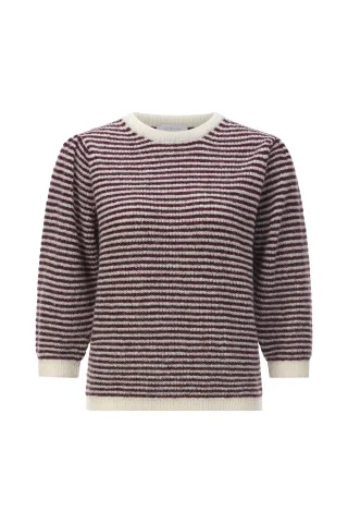 Rich & Royal - Striped Crew Puff Sleeves ruby glow - Gr. - M