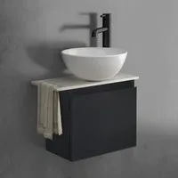 Alpenberger Badmöbel-Set mit Aufsatzwaschbecken Waschtisch mit Unterschrank & Keramikplatte, (Waschbeckenunterschrank mit Softclose, Waschtischunterschrank hängend), Gäste WC Waschbecken mit Unterschrank Schwarz Matt
