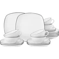 Seltmann Weiden Teeservice Geschirr-Set Lido Black Line (18-tlg), 6 Personen, Porzellan, Tassen, Untertassen, Teller, 18 Teile, für 6 Personen, Made in Germany
