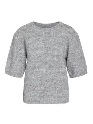 NOISY MAY - NMSUTTON S/S O-NECK KNIT NOOS Light Grey Melange - Gr. - XS