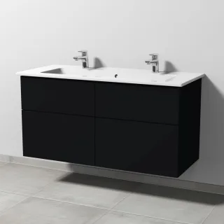 Sanipa 3way Keramik-Set Venticello Keramik-Doppelwaschtisch und Unterbau mit 4 Auszügen, Schwarz-Mat SF32908