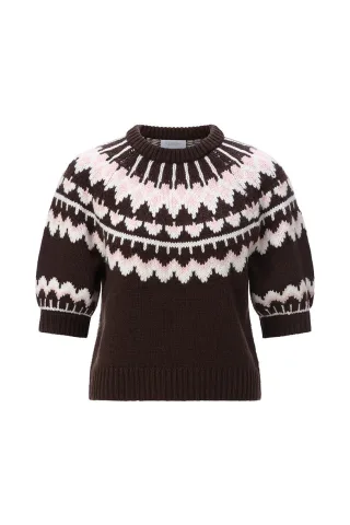 Rich & Royal - SH SLVS Jacquard Sweater chocolate torte - Gr. - XL