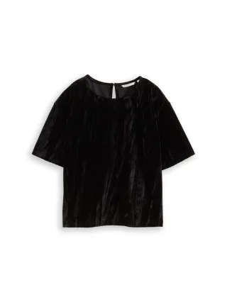 TOM TAILOR Denim - Loose Fit T-Shirt aus Samt schwarz - Gr. - XS