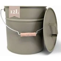 LIVLIG Aschekasten Ascheeimer mit Deckel, Metalleimer, 12L, Matte Pulverbeschichtung, Made in Europe, Deckel mit Holzgriff