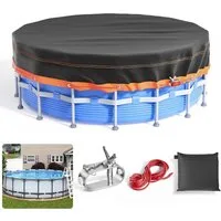 FELIXLEO Pool-Abdeckplane Poolabdeckung Rund 376 cm Wasserdicht Oxford mit Kordelzug