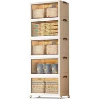 GarveeMore Küchenorganizer-Set 5-Tier faltbare Kunststoff Aufbewahrungsboxen mit Rädern und Türen