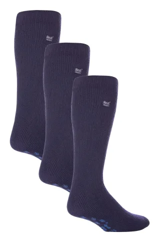 Wärmehalter - 3 Paar Multipack Herren Pantoffelsocken mit Griffen für den Winter | dicke, rutschfeste Thermosocken für drinnen - Tiefblau