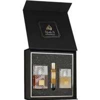Lattafa Eau de Parfum Lattafa Khamrah 3-teilige Geschenkset, 3-tlg., 3-teiliges Set: 100 ml Parfum, 12 ml Reisespray, 50 ml Haarspray