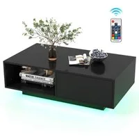 COSTWAY Couchtisch, mit 20 Farben LED-Beleuchtung, Fernbedienung, Schublade