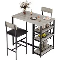 GarveeMore Essgruppe Ktichen Tisch mit 2 Stühlen für Küche & Esszimmer, Bartisch Esstisch mit 2 Gepolsterter Sitz und 3 Ablagen