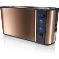 Arendo Toaster Langschlitz, Edelstahl, Display mit Restzeitanzeige, Brötchenaufsatz, 1 langer Schlitz, für 2 Scheiben, 1000 W, Defrost Funktion, Wärmeisolierendes Gehäuse, Krümelschublade