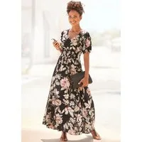 LASCANA Maxikleid mit Blumendruck und V-Ausschnitt aus Webware Sommerkleid mit Puffärmeln, Elegantes Webkleid, Strandkleid