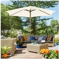 Outsunny Sonnenschirm mit Seilzugmechanismus, LxB: 250x250 cm, Balkonschirm, Strandschirm aus Bambus, Sonnenschutz für Balkon Terrasse Garten, Weiß