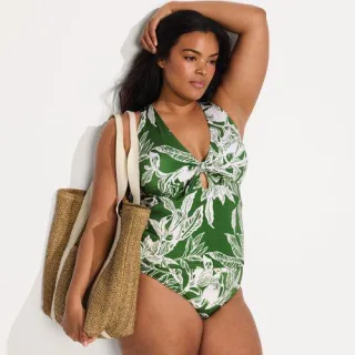 Glänzendes Tankini-Set mit Knotendesign für Damen in Plus-Größe, Damen, size: plus, Grün, Elasthan/Nylon-Mischung, by Lands' End