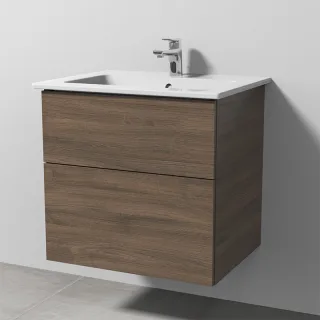 Sanipa 3way Keramik-Set Venticello Keramik-Waschtisch und Unterbau mit 2 Auszügen, Eiche-Arizona SM32280