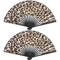 FELIXLEO Handfächer 2 Stück Handfächer Faltbare Fächer Stoff Taschenfächer Leopard, (2-tlg)