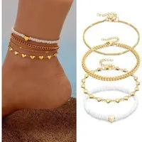 MOPUEA Fußkette 4 Stück Fußkettchen für Damen, Fussketten für Frauen Gold (Vielseitig kombinierbar, vielseitiger Fußschmuck für Sommerausflüge, 4-tlg., Ideal für den Sommer am Strand und den Alltag), Bohemian-Stil, mehrreihige Fußkette mit Schmetterl