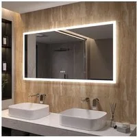 AQUABATOS Badspiegel LED Badspiegel IP44 mit Touchschalter Dimmbar Abgerundete/Scharfe Ecke (LED Badspiegel 160x70 140x70 100x70 cm mit Beleuchtung Lichtspiegel LED Spiegel Kosmetikspiegel Rasierspiegel Bad Spiegel mit licht beleuchtet 3 Lichtfarben,