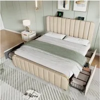 Flieks Polsterbett, Doppelbett 180x200cm mit USB/Typ-C Ladefunktion und 4 Schubladen