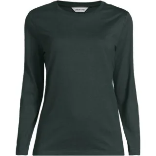 Langärmeliges Supima-Shirt mit Rundausschnitt, Damen,  Grün, by Lands' End