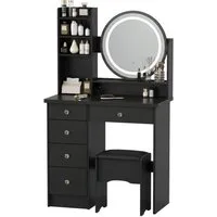 FUFU&GAGA Schminktisch mit LED und Hocker, 5 Schubladen, 80 cm