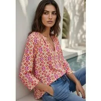 Andijamo-Fashion Schlupfbluse RETRO BLOOM Weich, atmungsaktiv und hautfreundlich