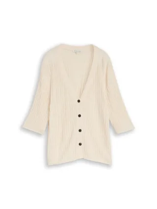 Tom Tailor - Loose Fit Cardigan mit Leinenanteil dove white - Gr. - L