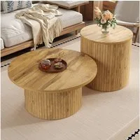 HAUSS SPOLE Couchtisch rund Wohnzimmertisch Multifunktionaler Sofatisch mit Naturholzlatten