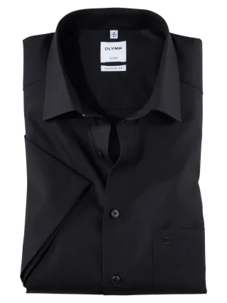 OLYMP - Comfort Fit: Kurzarmhemd schwarz - Gr. - 48